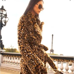 Faux leopard fur coat